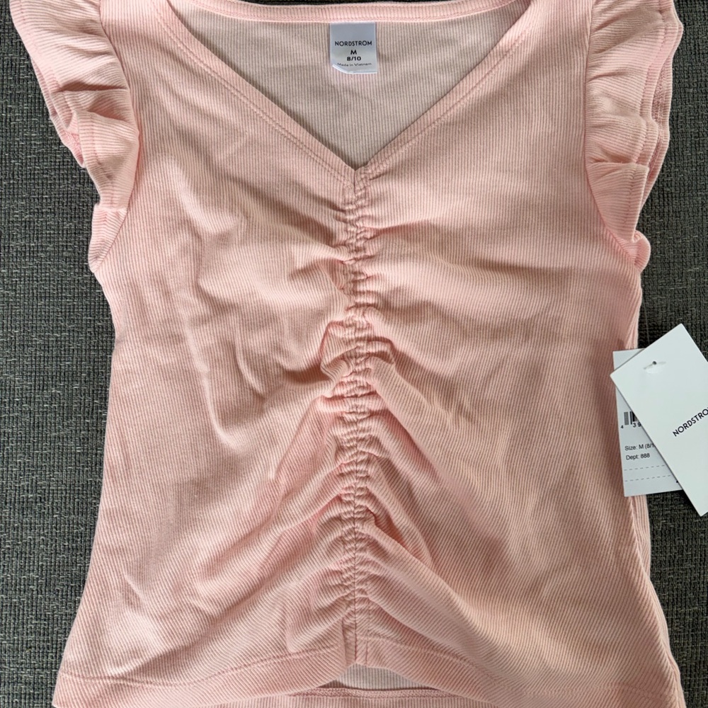 Nordstrom Girls  Ruched Pink Ribbed Top 8/10